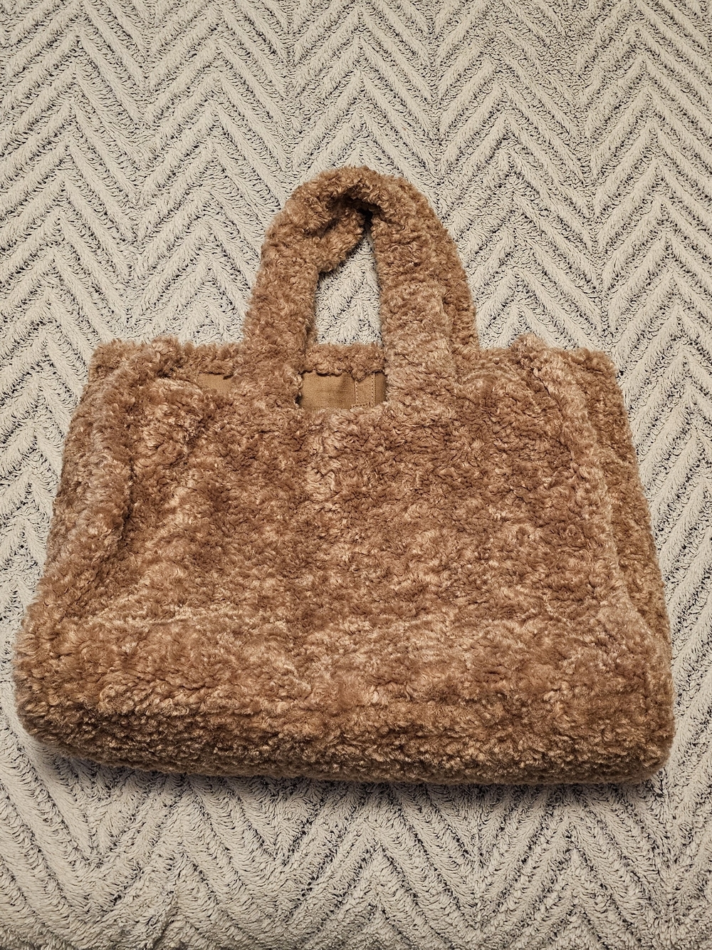 Anthropologie Plush Teddy Faux-Shearling Tote in Light Brown